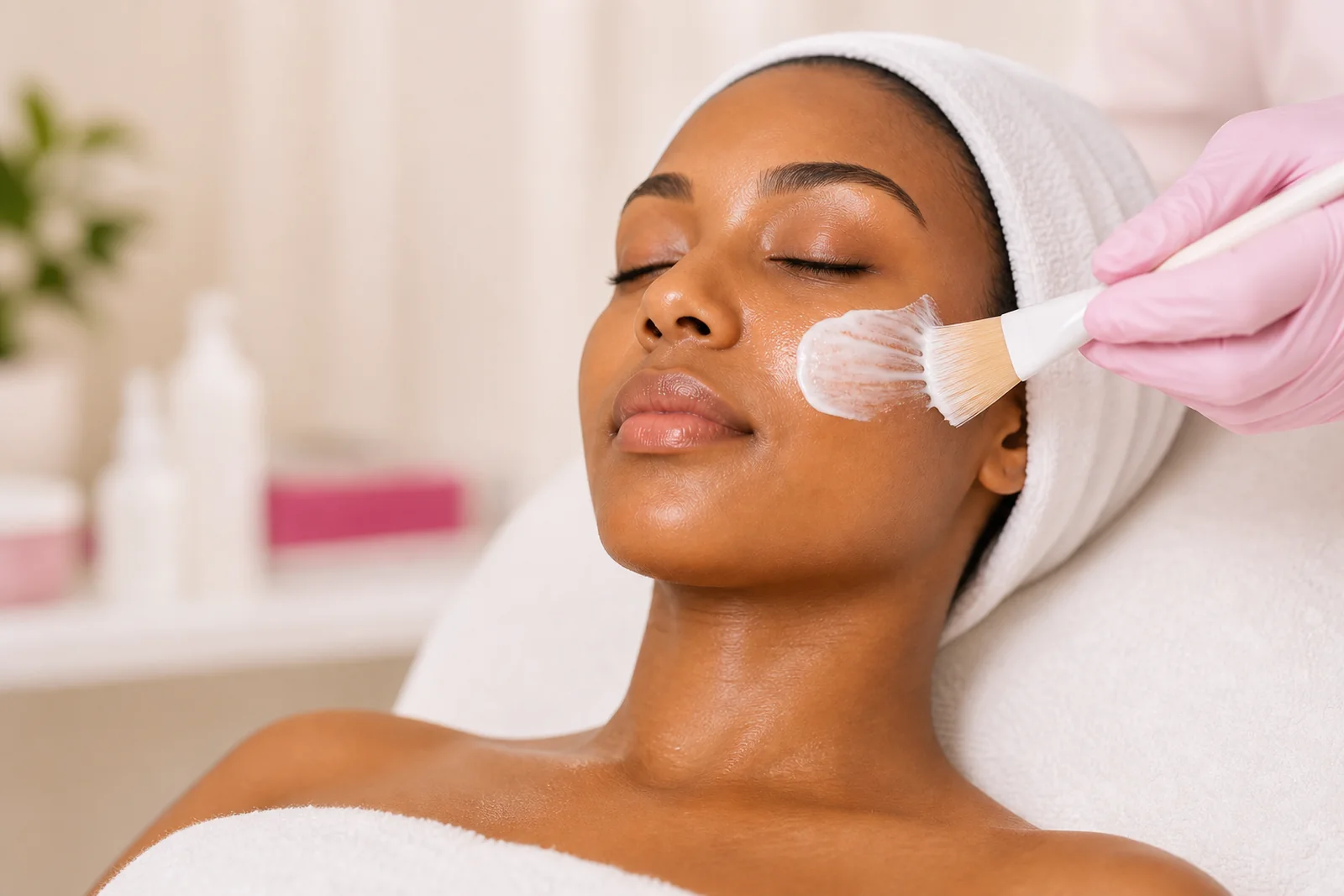 A client receiving a professional facial treatment
